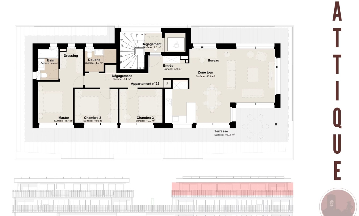 Attique neuf d'exception de 4.5 pièces avec terrasse de 109 m2 image